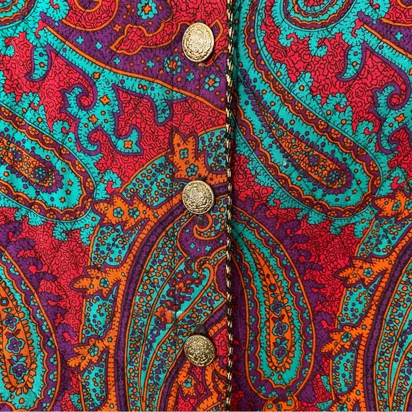 VTG 80’s/90’s Quilted Red Multicolor Paisley Print Cropped Bolero Jacket - Picture 7 of 16